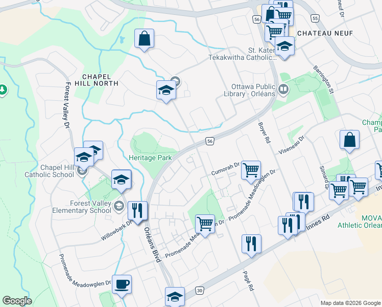 map of restaurants, bars, coffee shops, grocery stores, and more near 6245 Tealwood Place in Ottawa