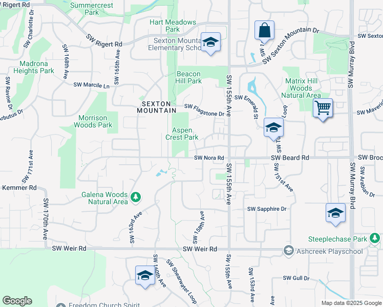 map of restaurants, bars, coffee shops, grocery stores, and more near 15820 Southwest Redstone Drive in Beaverton