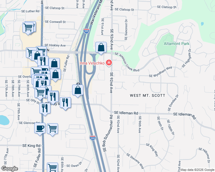 map of restaurants, bars, coffee shops, grocery stores, and more near 9557 SE 92nd Ave in Happy Valley