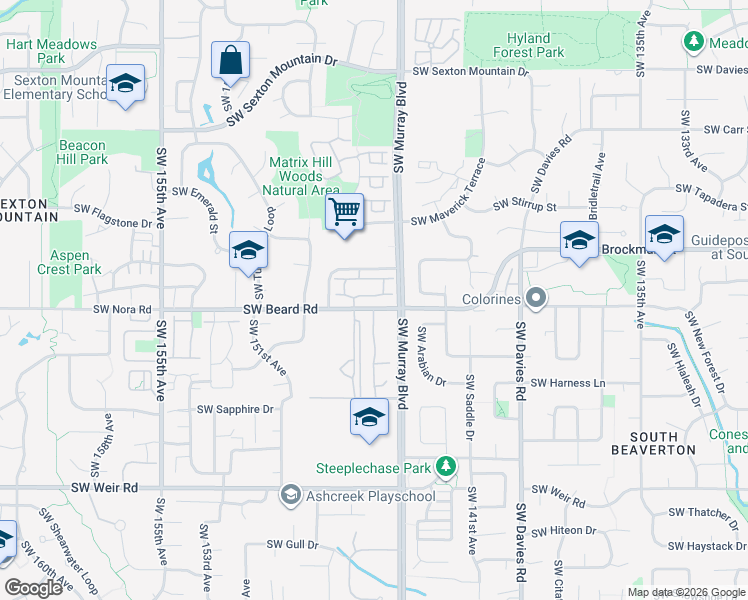 map of restaurants, bars, coffee shops, grocery stores, and more near 9450 Southwest 146th Terrace in Beaverton
