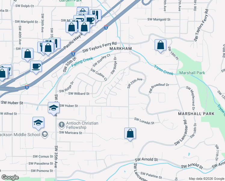 map of restaurants, bars, coffee shops, grocery stores, and more near 9912 Southwest Quail Post Road in Portland