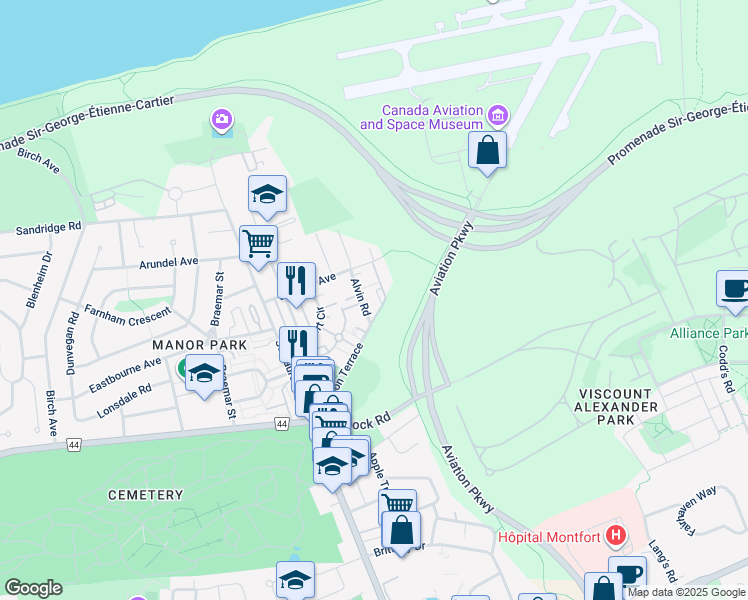 map of restaurants, bars, coffee shops, grocery stores, and more near in Ottawa