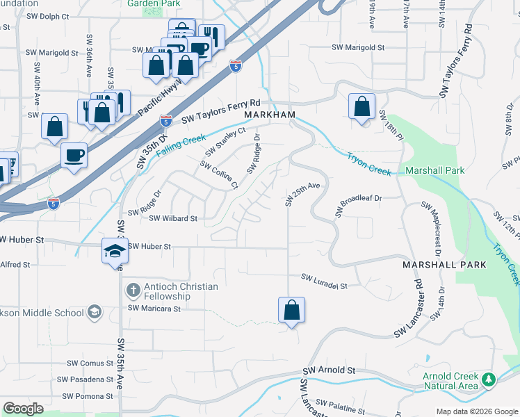 map of restaurants, bars, coffee shops, grocery stores, and more near 9912 Southwest Quail Post Road in Portland