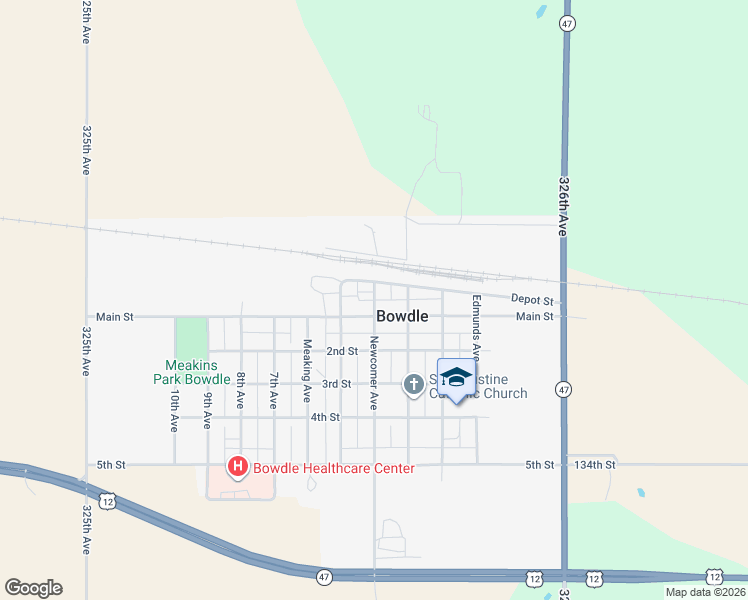 map of restaurants, bars, coffee shops, grocery stores, and more near in Bowdle