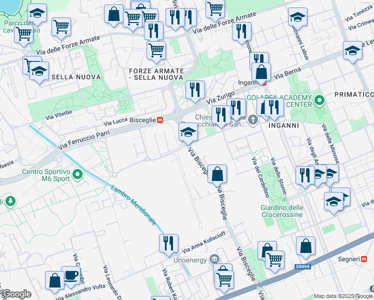 map of restaurants, bars, coffee shops, grocery stores, and more near 66 Via Bisceglie in Milano