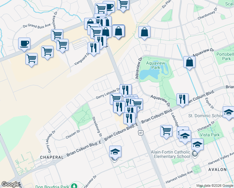 map of restaurants, bars, coffee shops, grocery stores, and more near 205 Bluestone Private in Ottawa