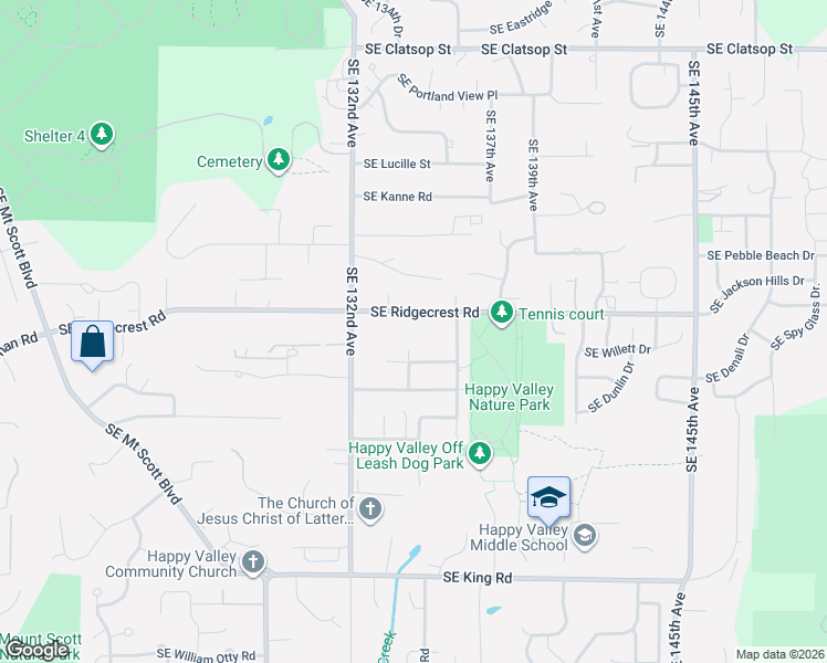 map of restaurants, bars, coffee shops, grocery stores, and more near 13481 Southeast Kisor Court in Happy Valley