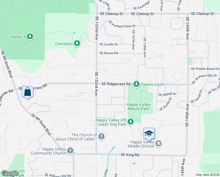 map of restaurants, bars, coffee shops, grocery stores, and more near 13313 Southeast Kisor Court in Happy Valley