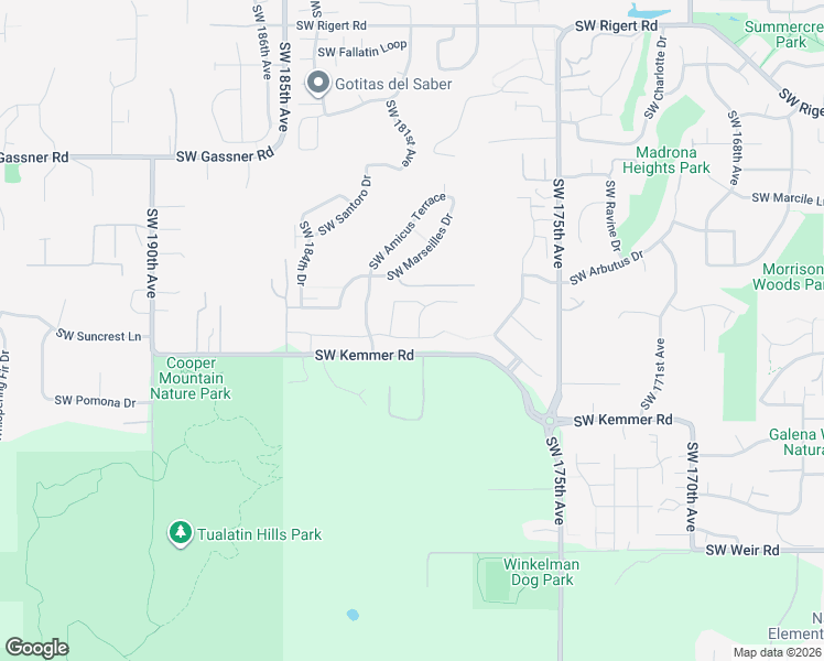 map of restaurants, bars, coffee shops, grocery stores, and more near 17990 Southwest Jeremy Street in Beaverton