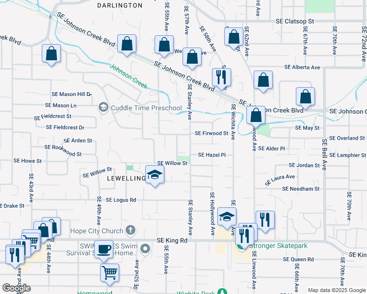 map of restaurants, bars, coffee shops, grocery stores, and more near 9781 Southeast Stanley Avenue in Milwaukie