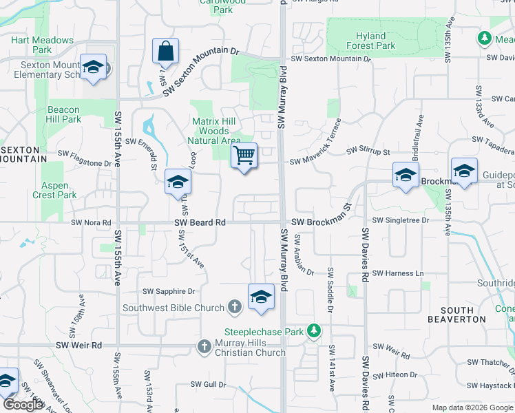 map of restaurants, bars, coffee shops, grocery stores, and more near 14721 Southwest Beard Road in Beaverton