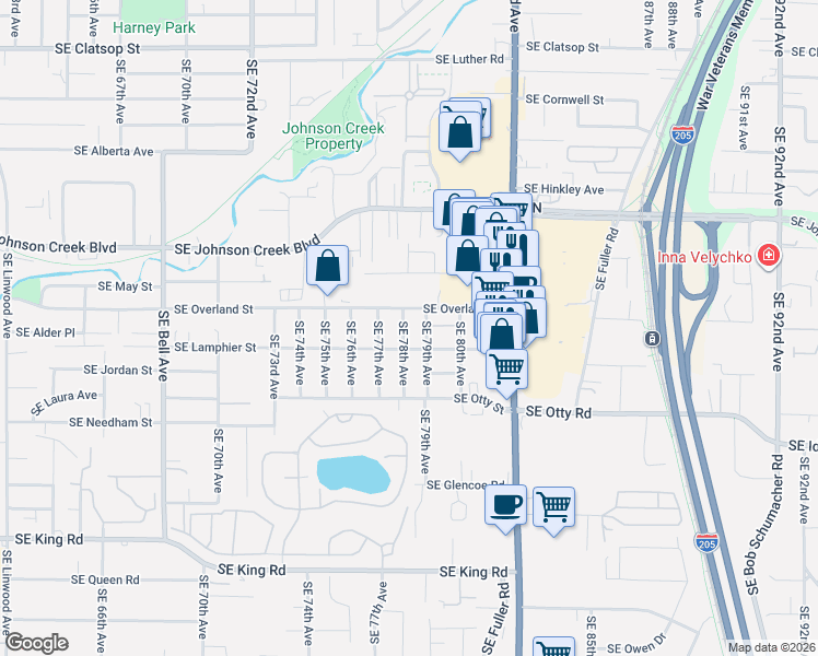 map of restaurants, bars, coffee shops, grocery stores, and more near 9518 Southeast 78th Avenue in Milwaukie
