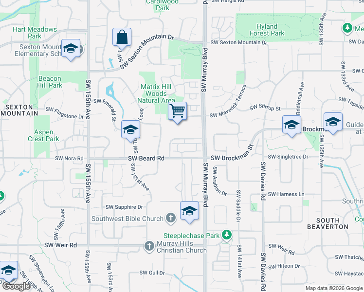 map of restaurants, bars, coffee shops, grocery stores, and more near 14735 Southwest Beard Road in Beaverton