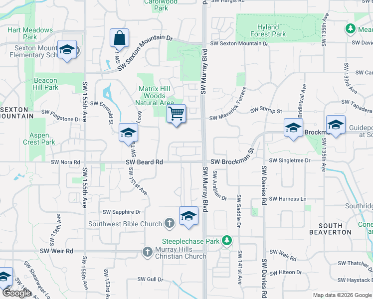 map of restaurants, bars, coffee shops, grocery stores, and more near 14721 Southwest Beard Road in Beaverton