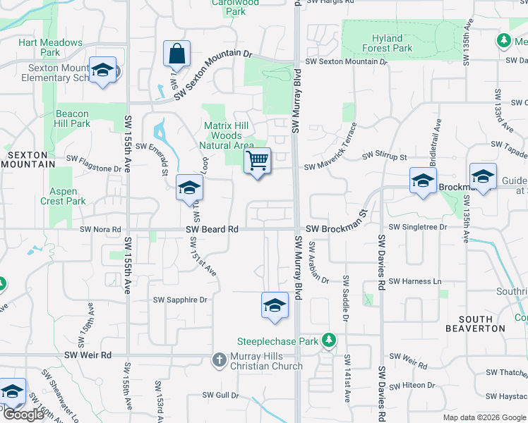 map of restaurants, bars, coffee shops, grocery stores, and more near 14735 Southwest Beard Road in Beaverton