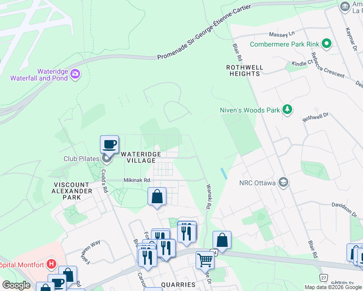 map of restaurants, bars, coffee shops, grocery stores, and more near in Ottawa