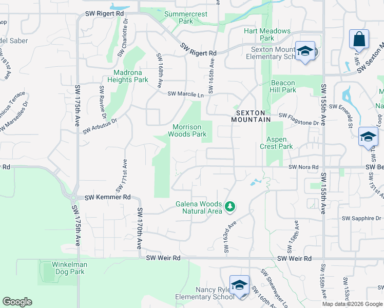 map of restaurants, bars, coffee shops, grocery stores, and more near 9115 Northwest 166th Avenue in Beaverton