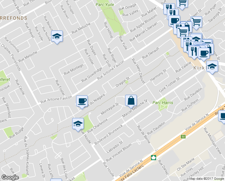 map of restaurants, bars, coffee shops, grocery stores, and more near 14 Rue Dragon in Kirkland