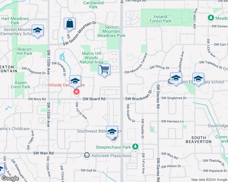 map of restaurants, bars, coffee shops, grocery stores, and more near 14711 Southwest Beard Road in Beaverton