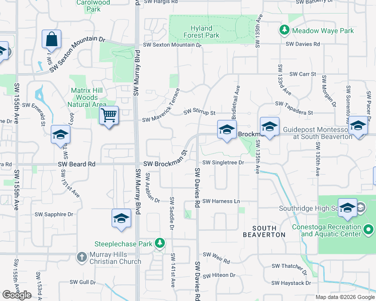 map of restaurants, bars, coffee shops, grocery stores, and more near 9075 Southwest Davies Road in Beaverton