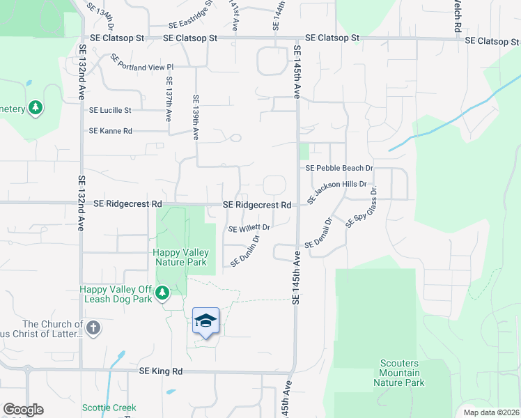 map of restaurants, bars, coffee shops, grocery stores, and more near 14197 Southeast Ridgecrest Road in Happy Valley