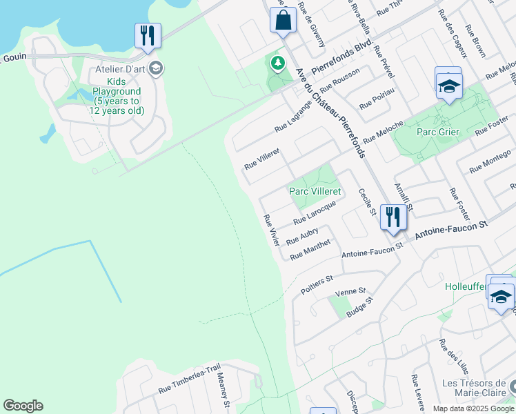 map of restaurants, bars, coffee shops, grocery stores, and more near 4512 Rue Vivier in Montréal