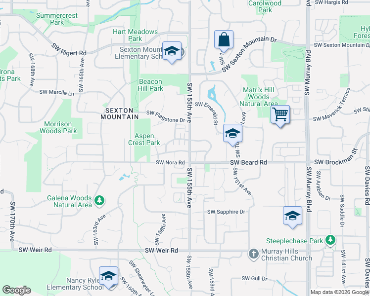 map of restaurants, bars, coffee shops, grocery stores, and more near 9033 Southwest 155th Avenue in Beaverton