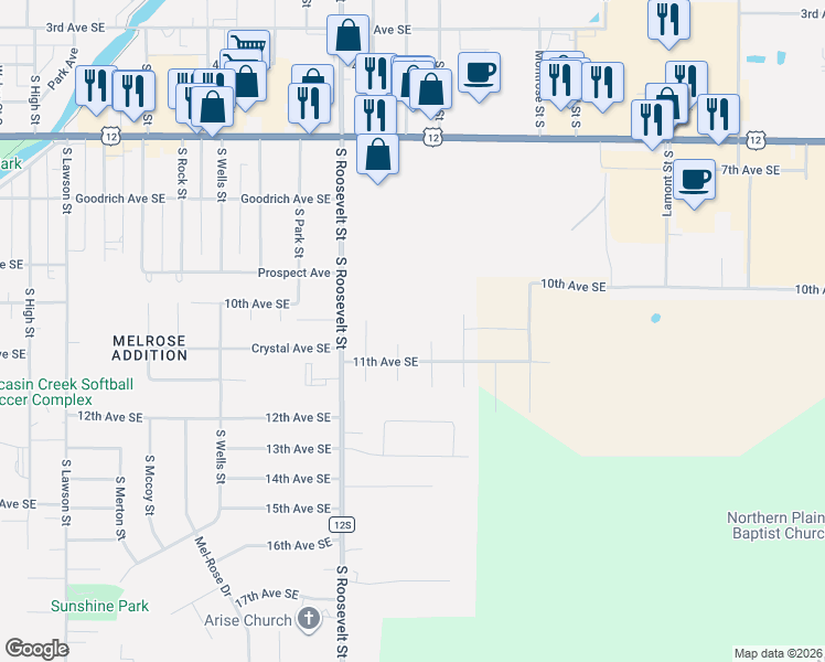map of restaurants, bars, coffee shops, grocery stores, and more near 1015 Silver Lane in Aberdeen