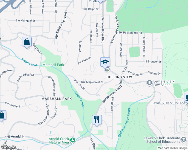 map of restaurants, bars, coffee shops, grocery stores, and more near 9816 Southwest 6th Avenue in Portland