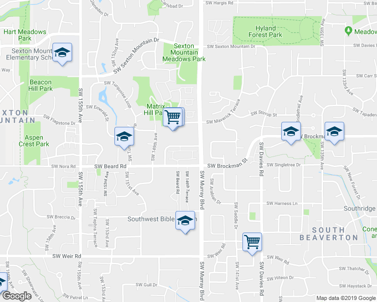 map of restaurants, bars, coffee shops, grocery stores, and more near 14695 Southwest Beard Road in Beaverton