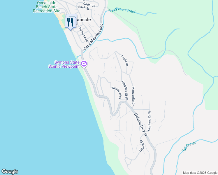 map of restaurants, bars, coffee shops, grocery stores, and more near 715 Ridgewood Road in Tillamook