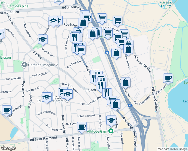 map of restaurants, bars, coffee shops, grocery stores, and more near 680 Boulevard Saint-Joseph in Gatineau