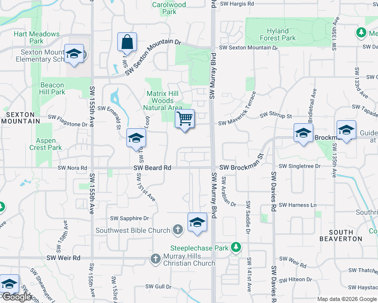 map of restaurants, bars, coffee shops, grocery stores, and more near 14711 Southwest Beard Road in Beaverton