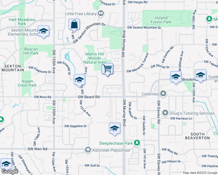 map of restaurants, bars, coffee shops, grocery stores, and more near 14711 Southwest Beard Road in Beaverton