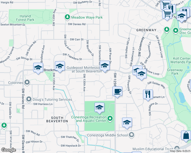 map of restaurants, bars, coffee shops, grocery stores, and more near 9055 Southwest Quint Court in Beaverton