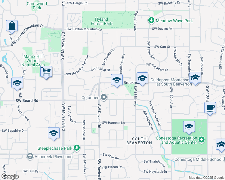 map of restaurants, bars, coffee shops, grocery stores, and more near 13800 Southwest Brockman Road in Beaverton