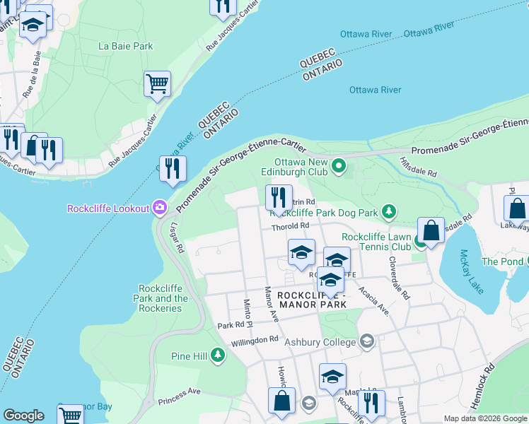 map of restaurants, bars, coffee shops, grocery stores, and more near 218 Coltrin Road in Ottawa