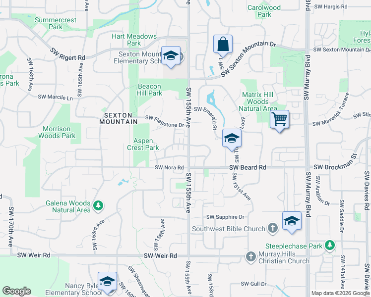 map of restaurants, bars, coffee shops, grocery stores, and more near 9061 Southwest 155th Avenue in Beaverton