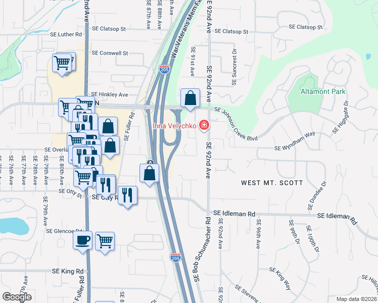 map of restaurants, bars, coffee shops, grocery stores, and more near 8909 Southeast Con Battin Road in Happy Valley