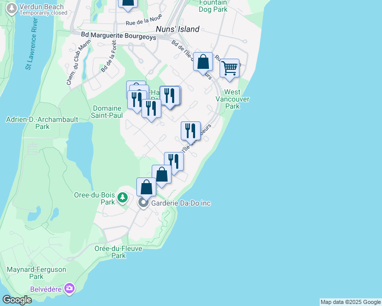 map of restaurants, bars, coffee shops, grocery stores, and more near in Montreal