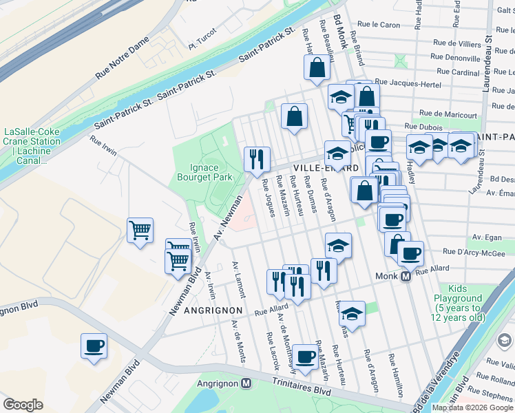 map of restaurants, bars, coffee shops, grocery stores, and more near 6288 Avenue de Montmagny in Montréal