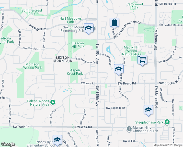 map of restaurants, bars, coffee shops, grocery stores, and more near 15664 Southwest Ivory Street in Beaverton