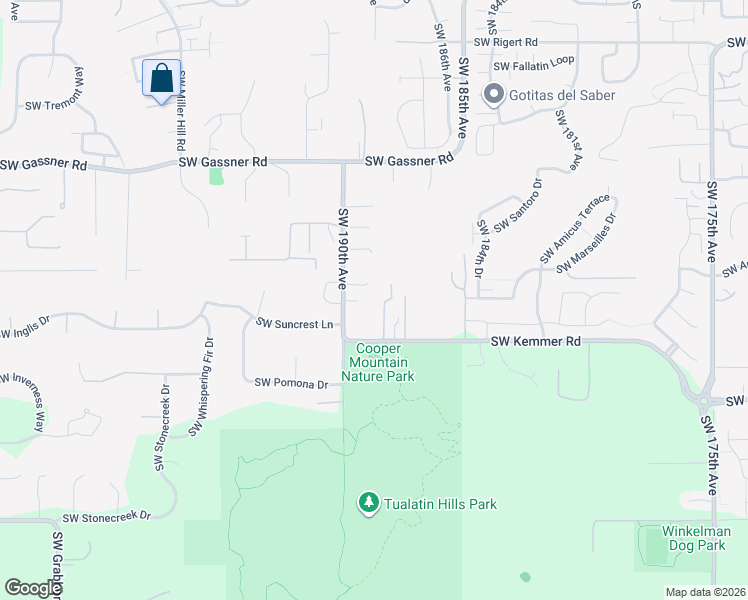 map of restaurants, bars, coffee shops, grocery stores, and more near 9090 Southwest 190th Avenue in Beaverton