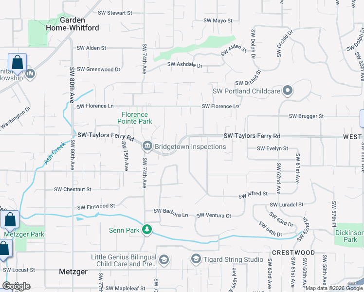 map of restaurants, bars, coffee shops, grocery stores, and more near 7075 Southwest Taylors Ferry Road in Portland