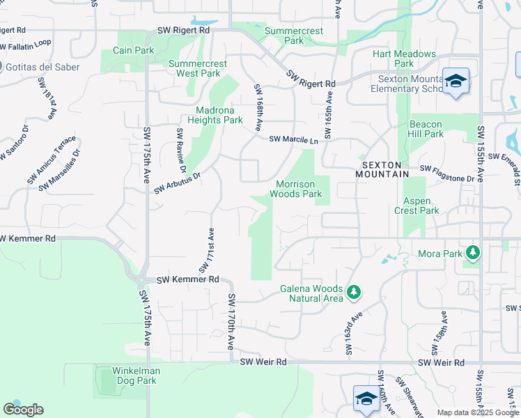 map of restaurants, bars, coffee shops, grocery stores, and more near 16823 Southwest Kolding Lane in Beaverton