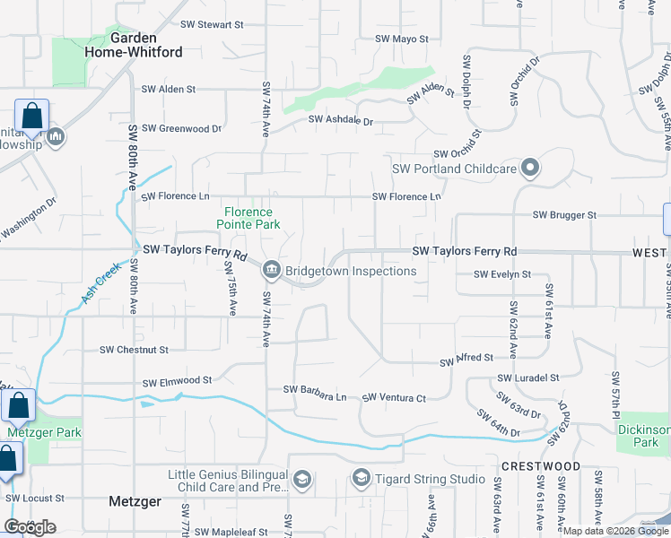 map of restaurants, bars, coffee shops, grocery stores, and more near 7075 Southwest Taylors Ferry Road in Portland