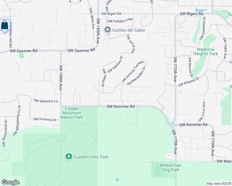 map of restaurants, bars, coffee shops, grocery stores, and more near 18318 Southwest Florendo Lane in Beaverton