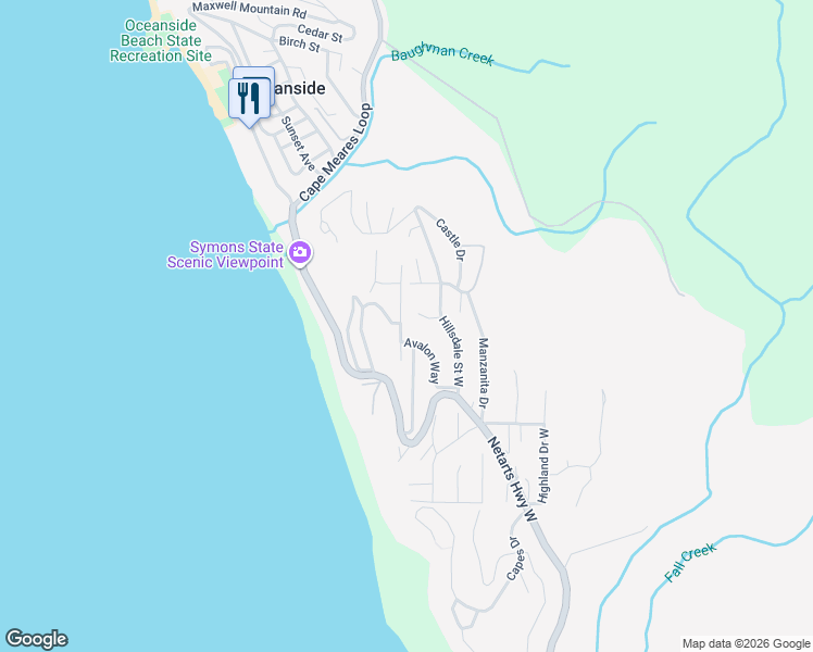 map of restaurants, bars, coffee shops, grocery stores, and more near 715 Ridgewood Road in Tillamook