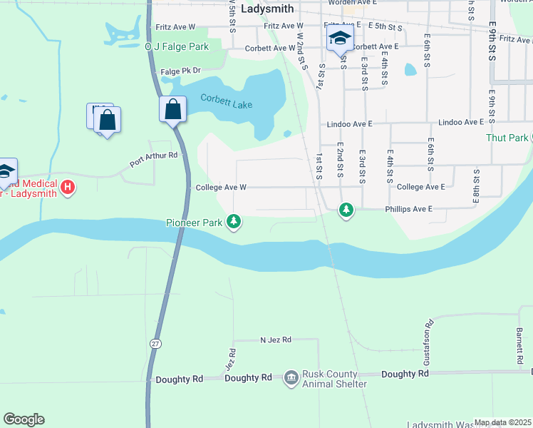 map of restaurants, bars, coffee shops, grocery stores, and more near 310 Phillips Avenue West in Ladysmith