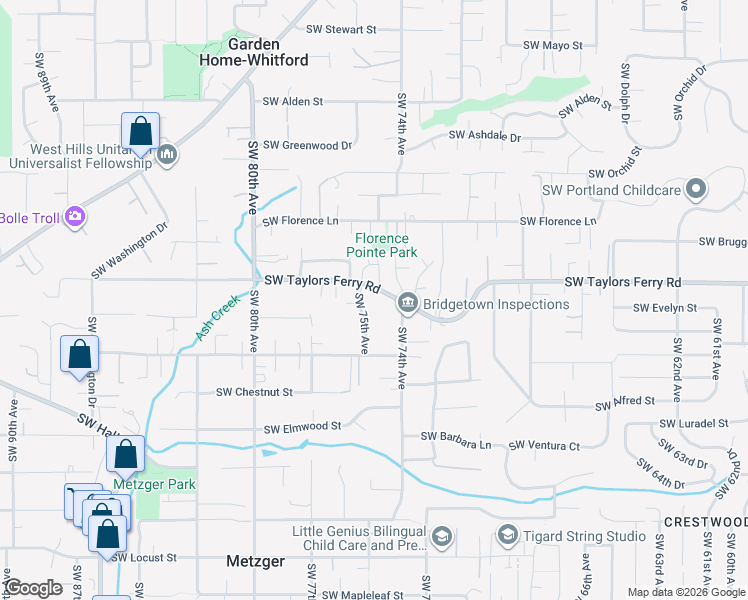 map of restaurants, bars, coffee shops, grocery stores, and more near 9024 Southwest 75th Avenue in Portland
